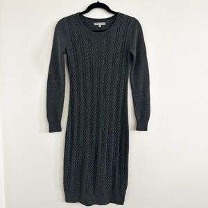 Ribbed Cable Knit Long Sleeve Midi Dress - Charcoal